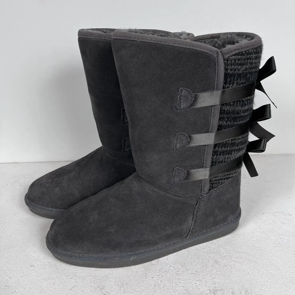 Tamarac Gray Lambswool Tall‎ Keri Bow Boots Sz 9